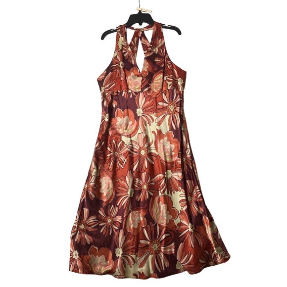 Ann Taylor Loft Silk Blend Halter Empire Floral Midi Dress 10 Y2K Groovy Boho - Picture 1 of 12